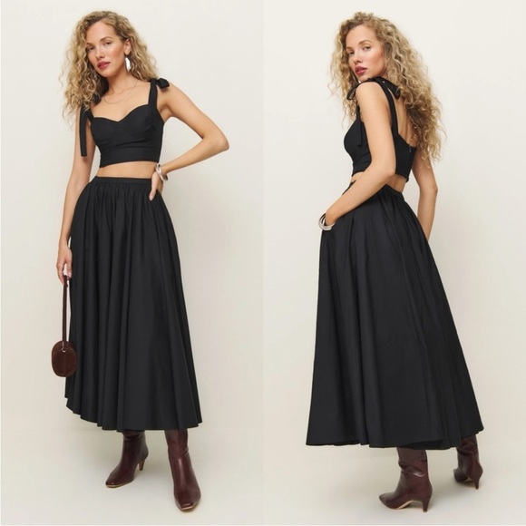 Reformation x Kacey Musgraves Magnolia Two Piece Skirt & Tank Set Black Size 2 - Picture 1 of 15